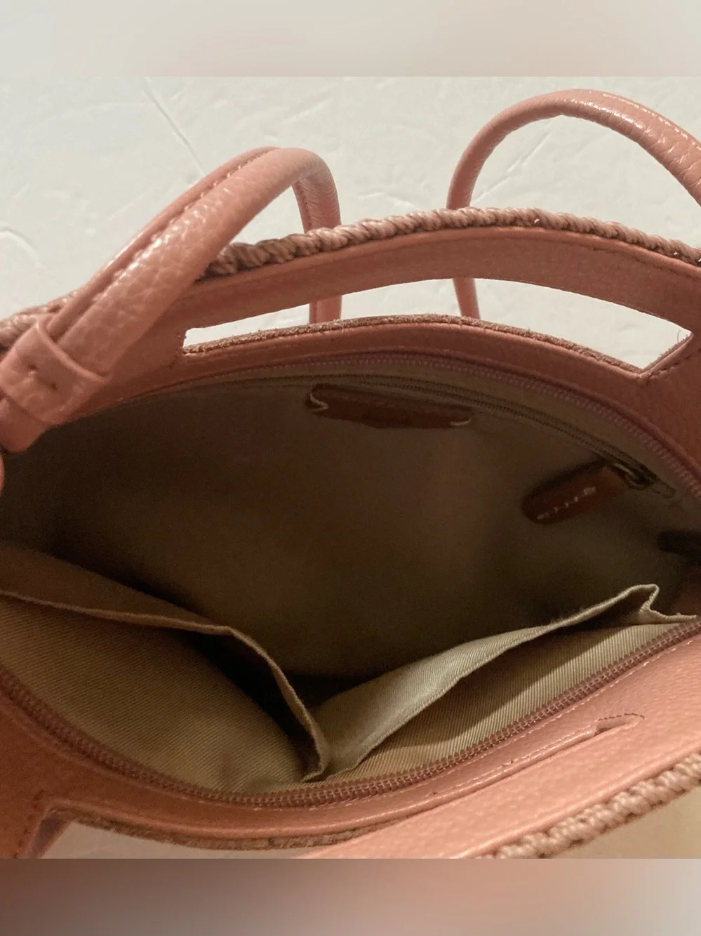 The Sak coral lite pink Leather Cutout-Handle Crossbody Clutch Hand Stitched